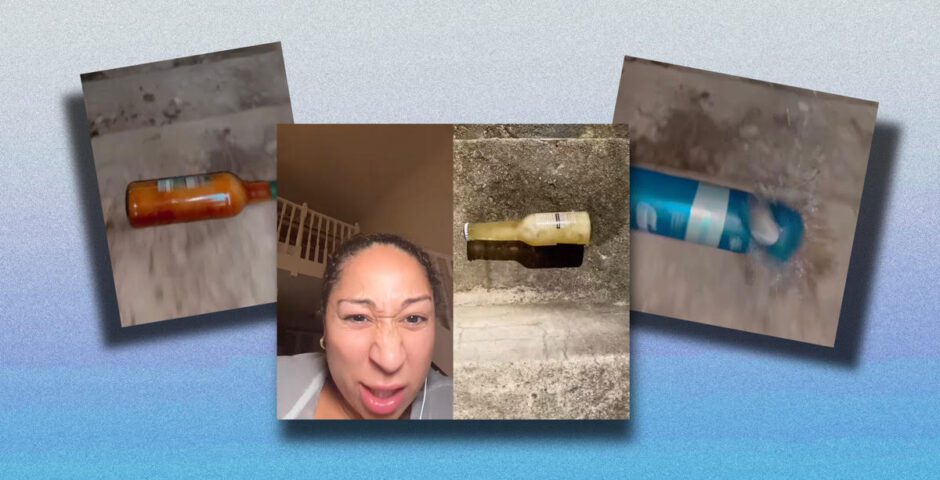 TikTok bottles smash stairs