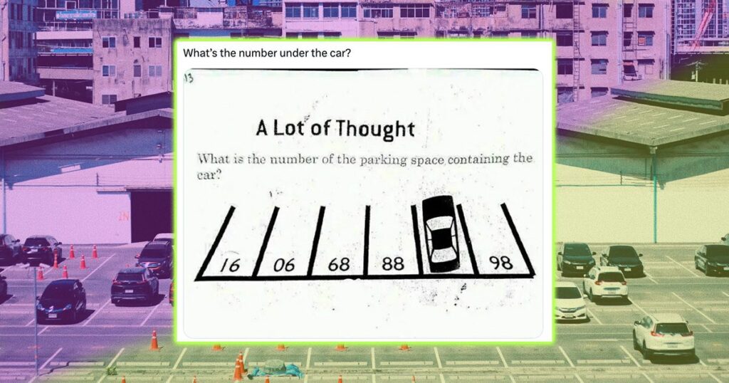 Daily puzzle riddle of what number space a car in a park is parked under