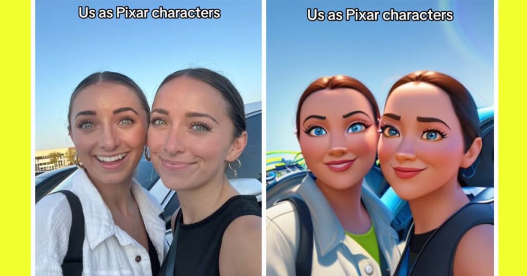 AI Disney Pixar cartoon filter on TikTok