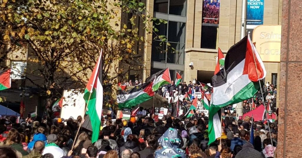 Join the demonstration in solidarity with Palestine 🇵🇸 on campus this Tuesday, 12pm at the university main gates. @glasgowstopwar urges all students and societies to attend - see you there! pic.twitter.com/mykegVQMFr&mdash; Glasgow Stop the War (@GlasgowStopWar) October 15, 2023