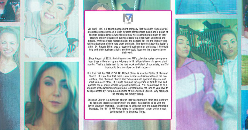 Dancing for the Devil: The 7M TikTok Cult, Instagram statement 7M