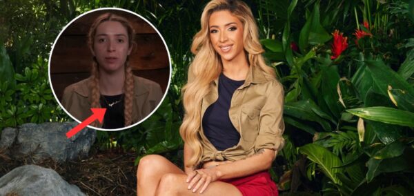 GK Barry wearing secret "eyelashes" necklace on I'm A Celeb