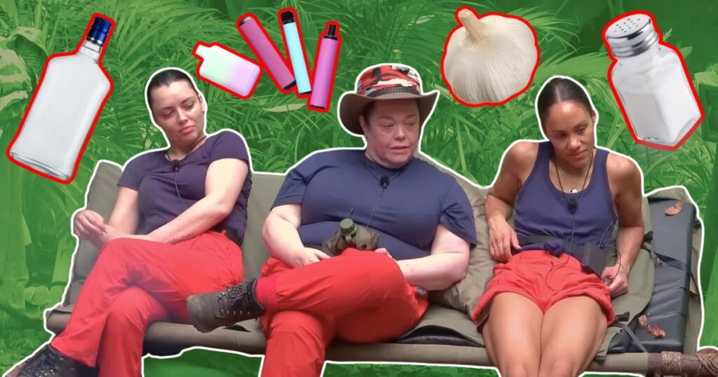 i'm a celebrity 2025 cast alex shona lisa i think banned items contraband