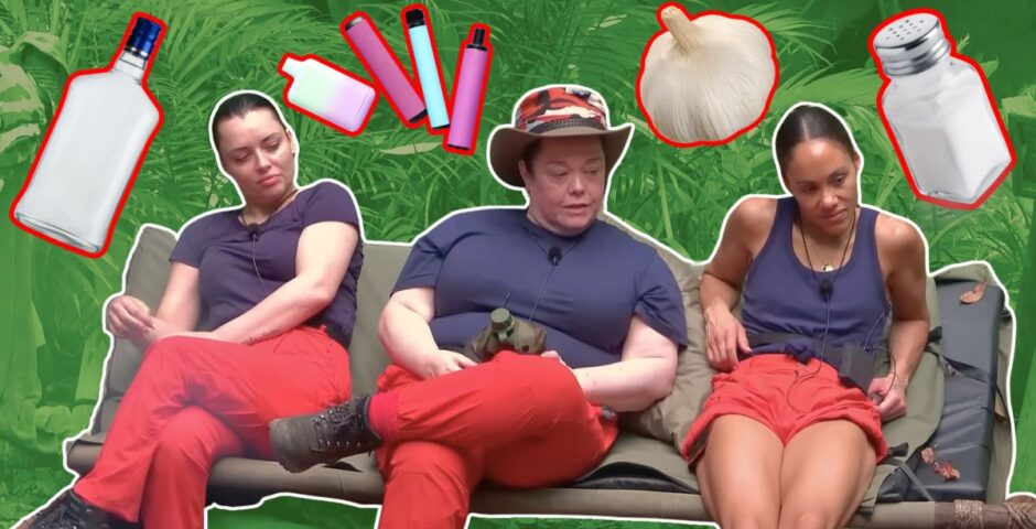 i'm a celebrity 2025 cast alex shona lisa i think banned items contraband