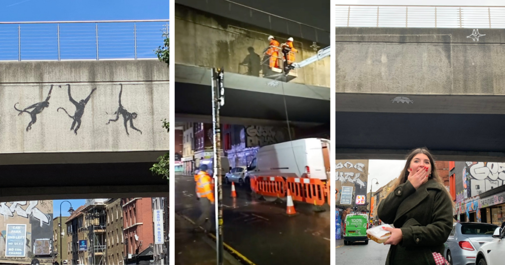 banksy brick lane london removed three monkeys