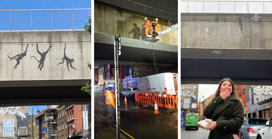 banksy brick lane london removed three monkeys