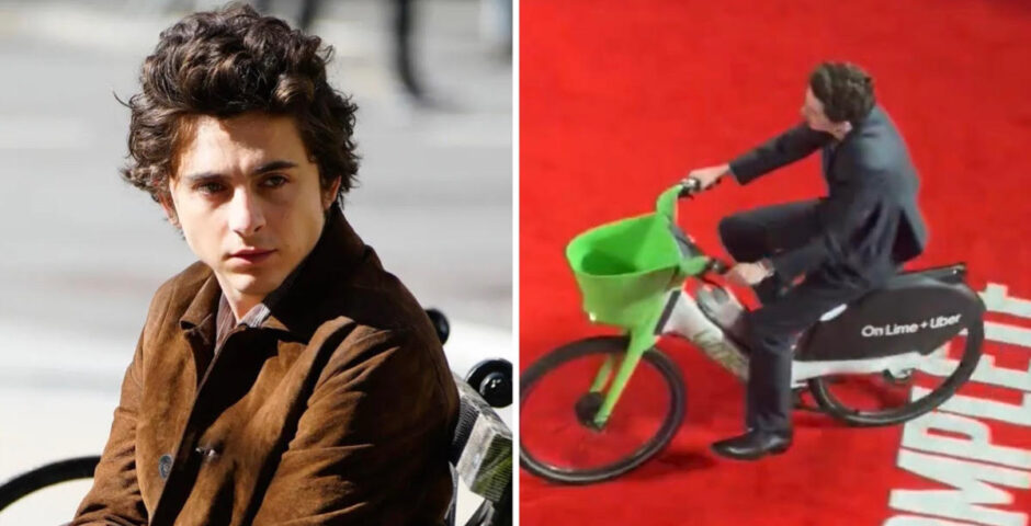 Timothée Chalamet lime bike fine
