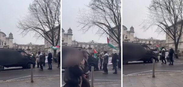 Van drives into protestors Cardiff