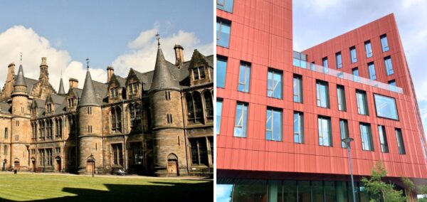 universty of glasgow looking old and university of warwick looking new