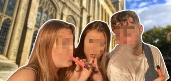 my abstract canva artwork representing some students vaping by a russell group uni (the library of king's college london, if you care)