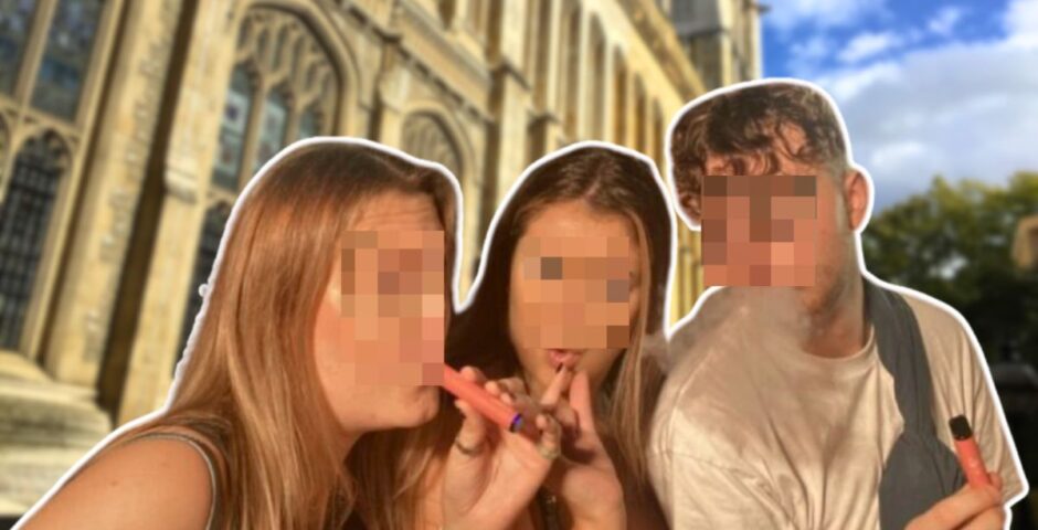 my abstract canva artwork representing some students vaping by a russell group uni (the library of king's college london, if you care)