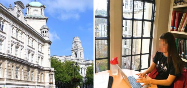 the university of portsmouth and a generic picture of a uk uni student at a laptop