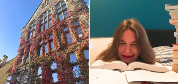 university of manchester and a student looking like they're not satisfied with their teaching