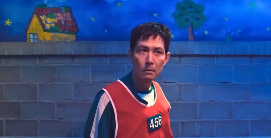 gi-hun in the creepy hide and seek challenge in netflix's squid game