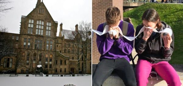 the university of manchester (a russell group unis which did much worse in the complete university ranking) plus some durham students crying which is not a relevant uni it's just a really fun pic