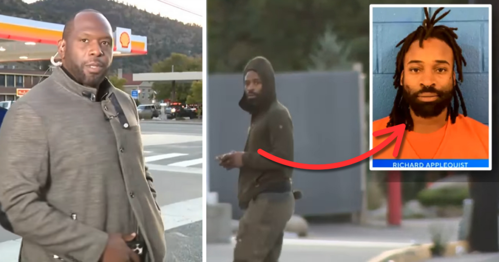 Robbery suspect walks behind news crews