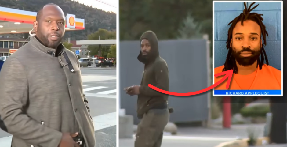 Robbery suspect walks behind news crews