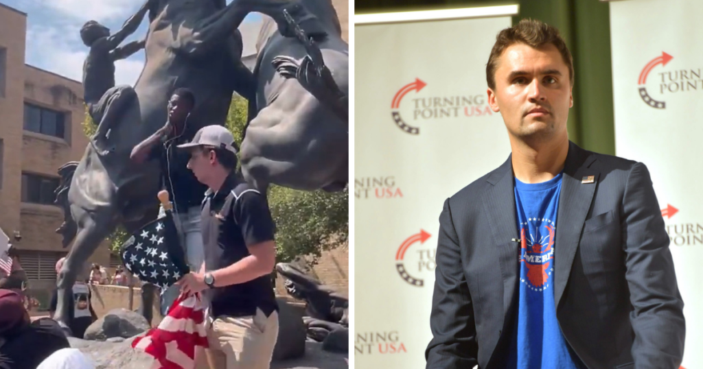 uni student reenacting Charlie Kirk murder