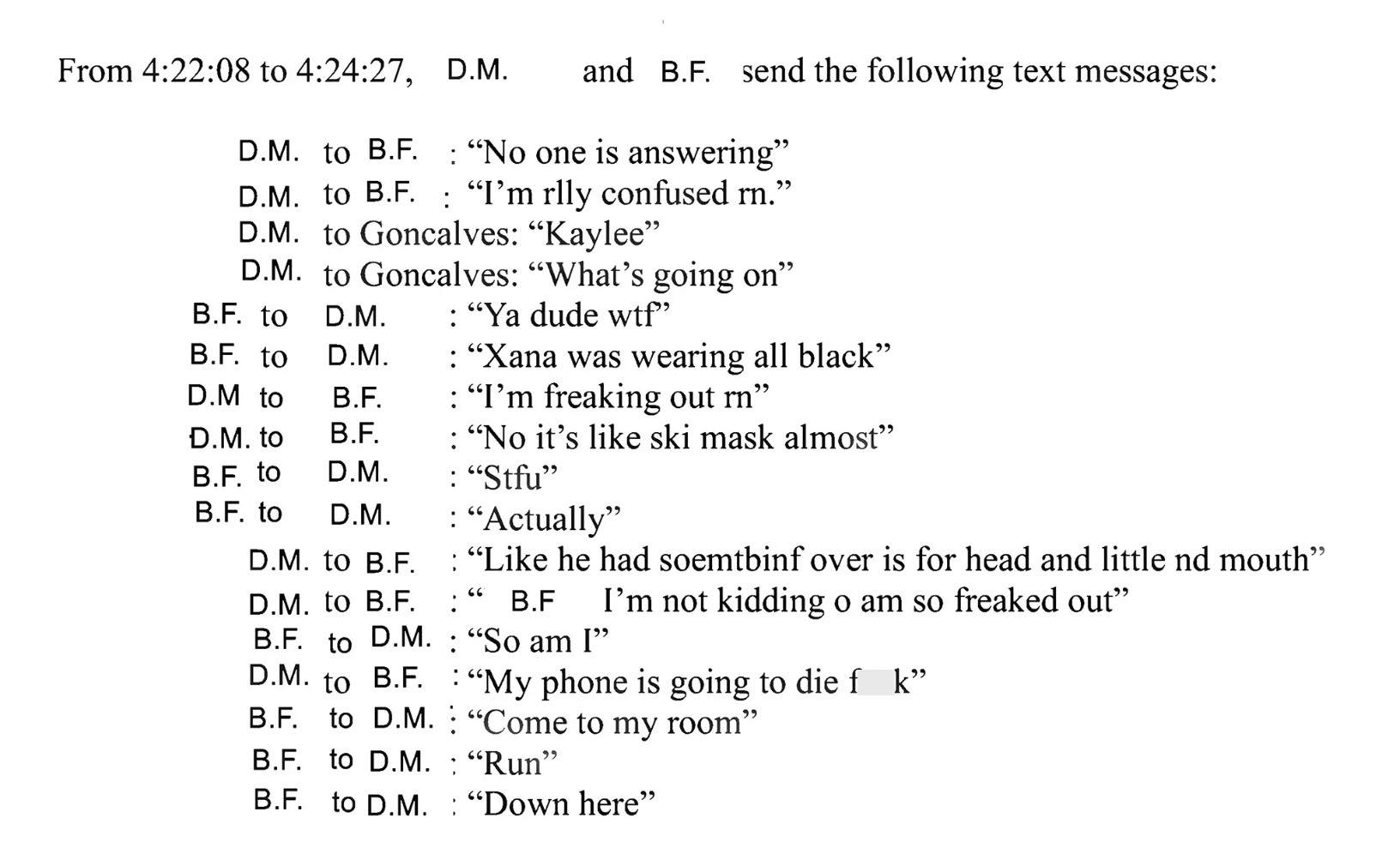Texts sent between Idaho murders survivors