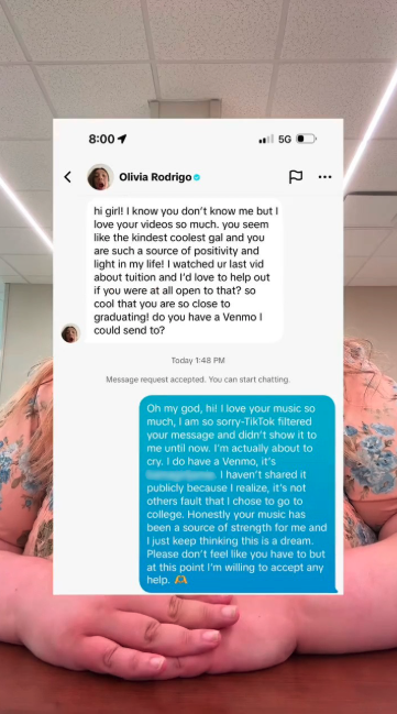 olivia rodrigo messages to jamie the college student whose tuition fees she paid
