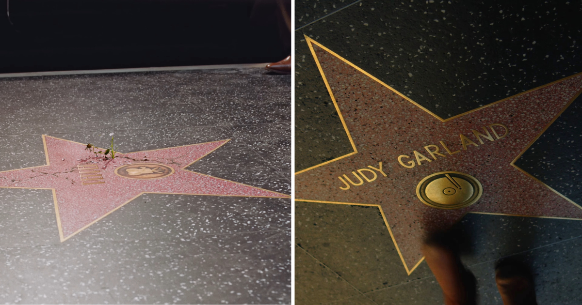 A Hollywood star in petal ariana grande video (on the left) and Hollywood (on the right)
