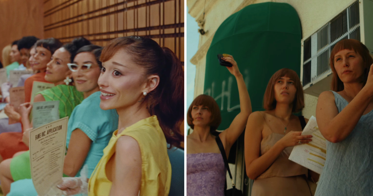 The queues of actors in petal ariana grande video and the indie one