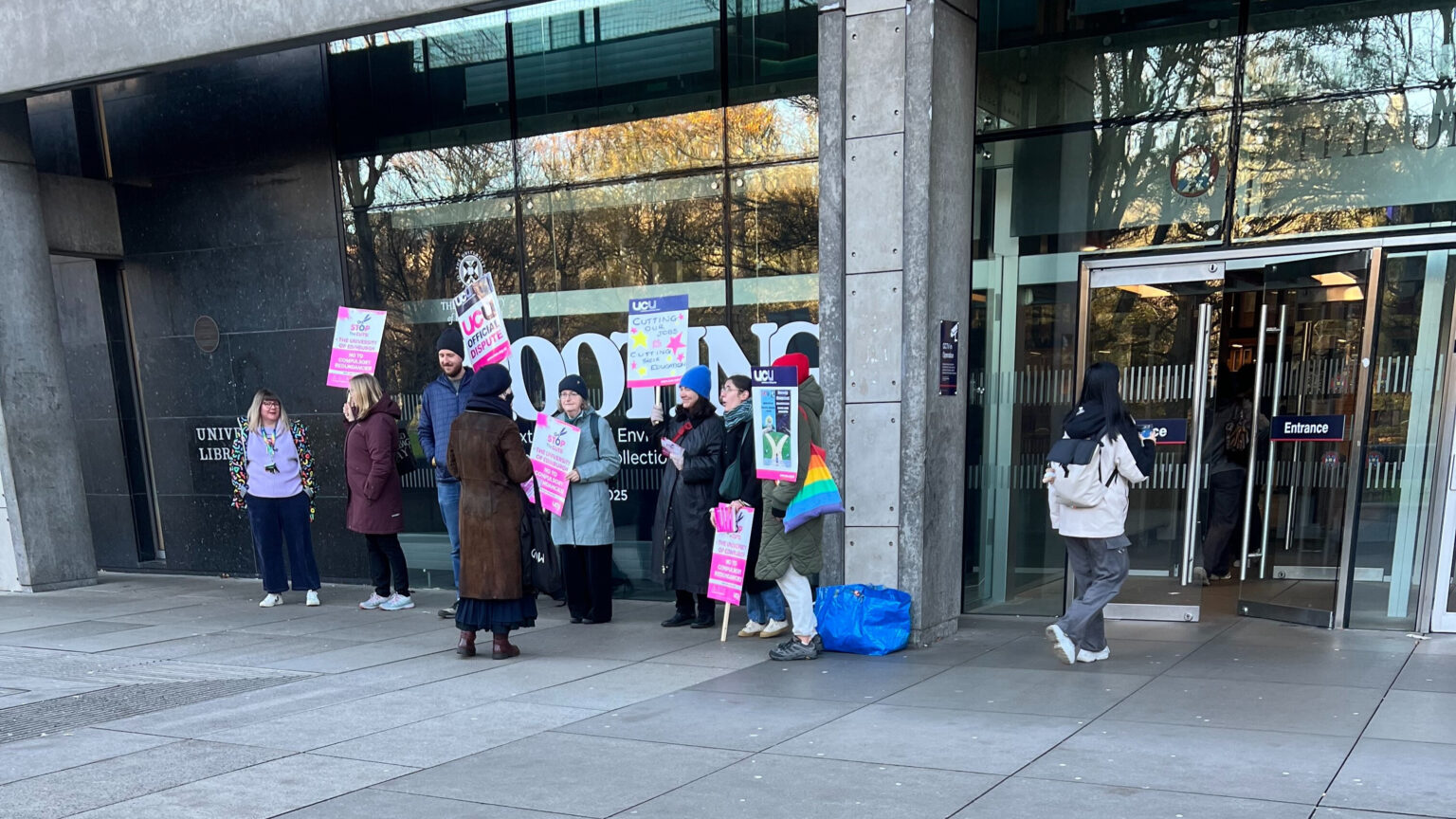 Strike action by striking staff at Edinburgh University's main library in November 2025