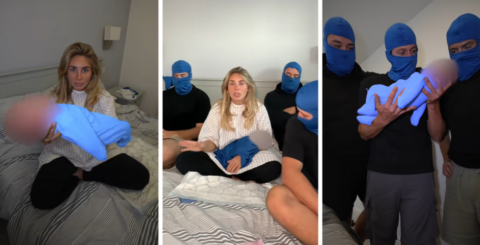 Bonnie Blue with her baby and the men from her videos