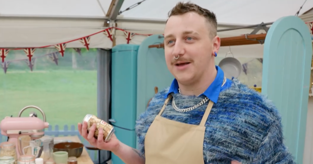 Gabe in the midst of baking on bake off(Image via Channel 4)