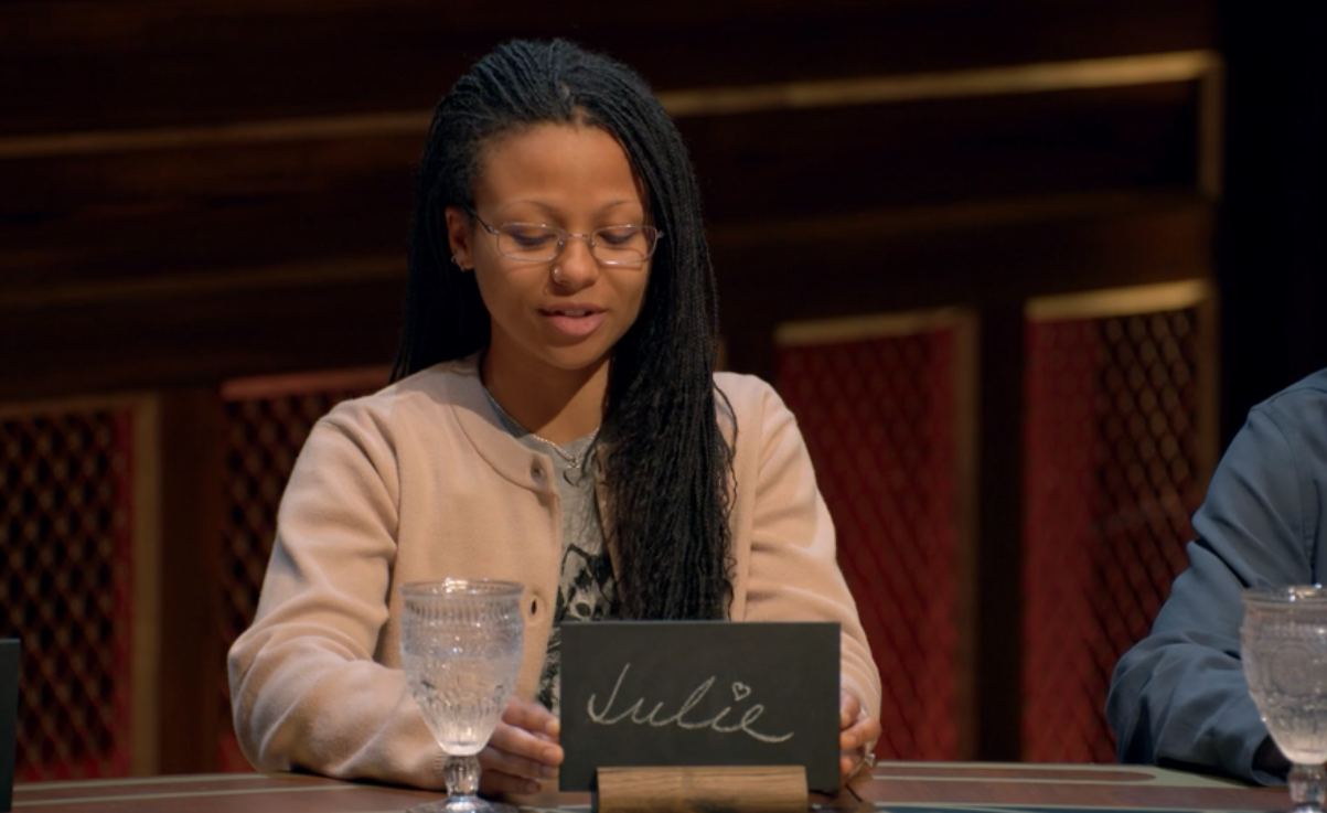 Myha'la voting at the round table on celebrity traitors