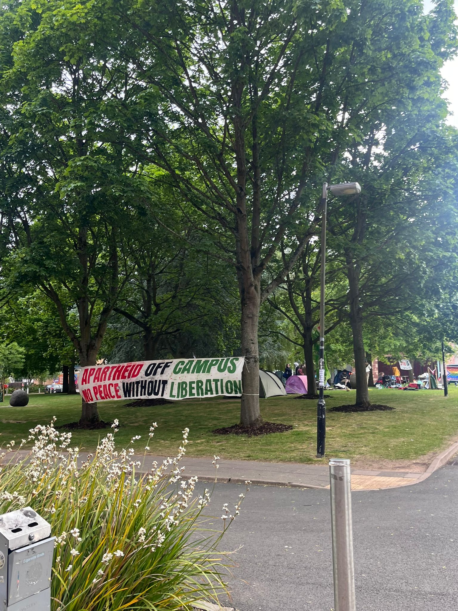 An encampment in Warwick in May 2025 students protest gaza