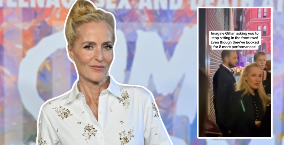 gillian anderson and then a screenshot of the viral video with the fans