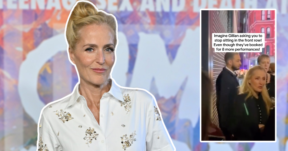 gillian anderson and then a screenshot of the viral video with the fans