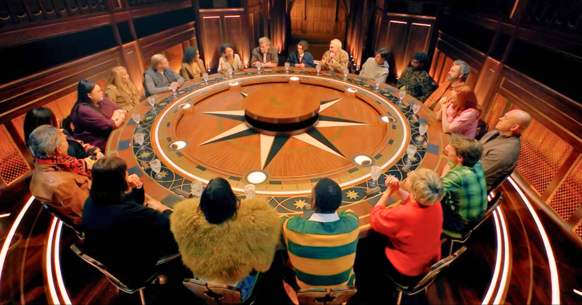 The inaugural round table session of The Celebrity Traitors season two(Image via BBC iPlayer)
