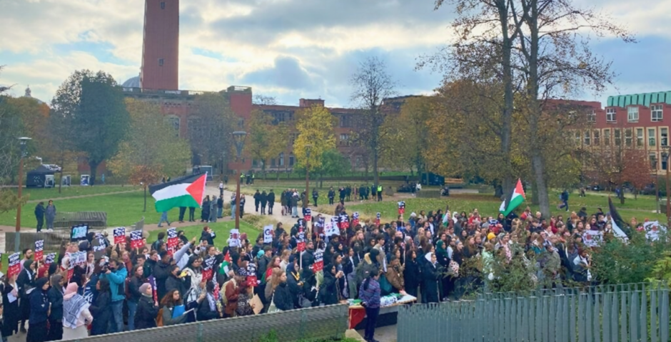 uk universities students' protests this is a pro-palestine protest at the university of birmingham