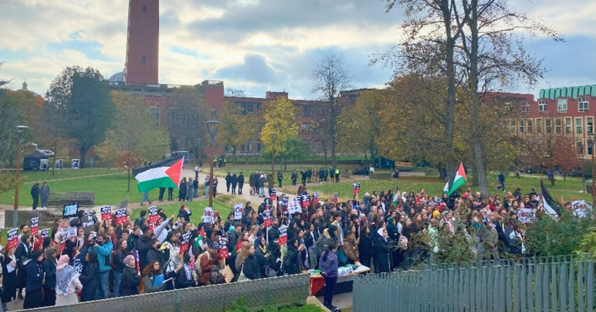 uk universities students' protests this is a pro-palestine protest at the university of birmingham