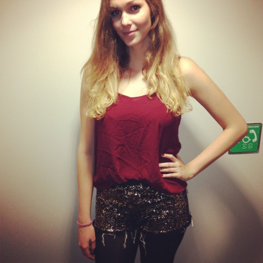 We paired this sequinned pair of BAM'S with a simple camisole and Zara boots. Perfect for a night out at TP!