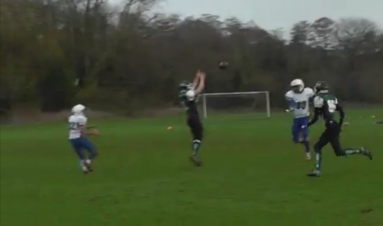 Ollie Tribe Plucks a Finlay Brown Pass out of the Sky for a Big Gain vs Aberystwyth.