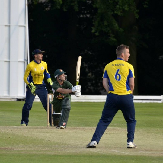 An Exeter batsman attempting to score runs. 