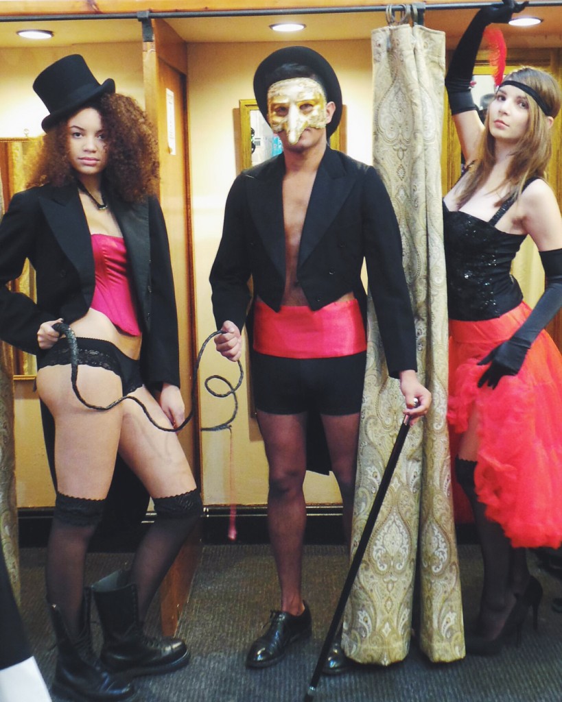 Left - Tails (£70), Basque (£8), Doc Martin Boots (£18), Choker (£6), Stockings (£6), Whip (£3), Top Hat (£45 - £8 ones available) Centre - Tails (£70), Cumberbund (£8), El Capitano Mask (£30), Cane (£35 - £3.50 ones available), Top Hat (£45 - £8 ones available), Brogues (£18) Right - Feather headband (£15), Sequin Harlequin Basque (£18), Pettitcoat (£38- £13 ones available), Gloves (£20), Stockings (£6)