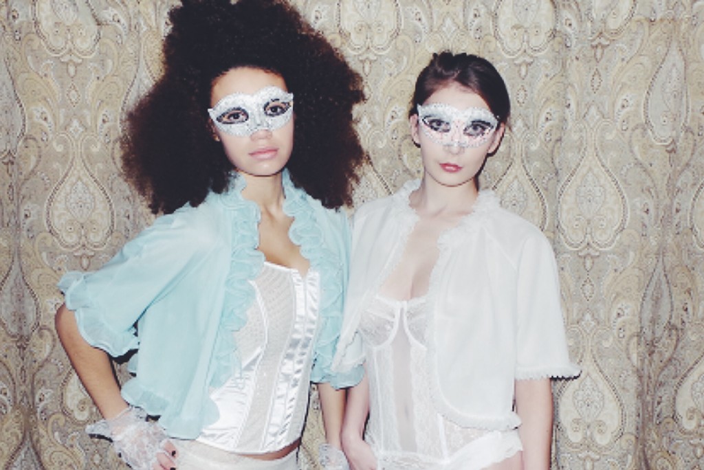 Left: Basque (£8), Mask (£15), 1960s Bed Jacket (£10), Short Lacey Gloves (£6.50) Right: Basque (£8), Mask (£15), 1960s bed jacket (£10)