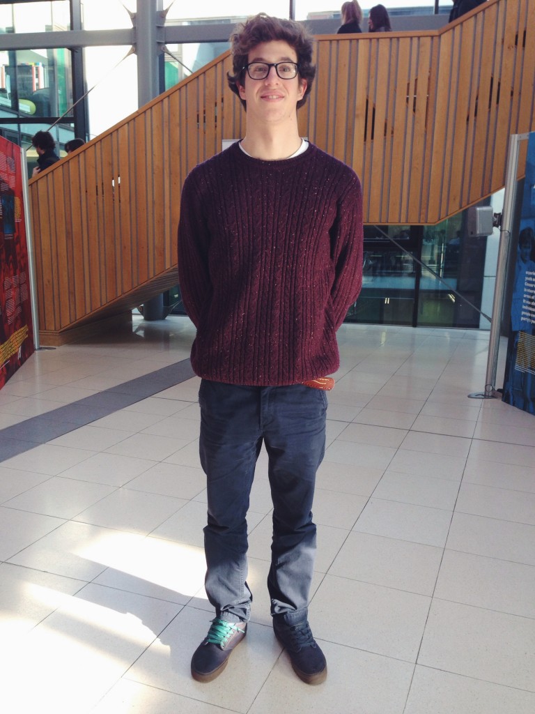 Ed keeps it winter warm with some maroon knitwear and classic chinos!