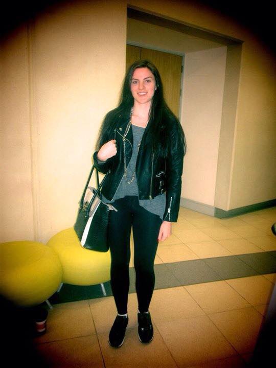 The combination of a leather jacket and trainers with a girly tote really makes Bethany stand out.