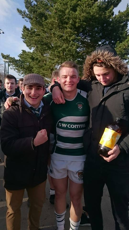 Centre Pete Laverick with two integral parts of the EURFC supporters club