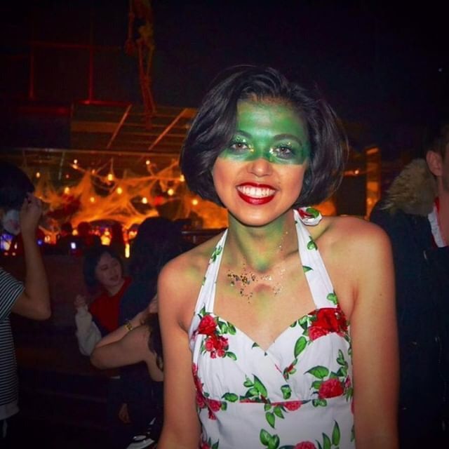 Image may contain: Dress, Portrait, Photo, Photography, Apparel, Clothing, Outdoors, Costume, Crowd, Female, Skin, Face, Night Club, Club, Lighting, Party, Human, Person, Night Life