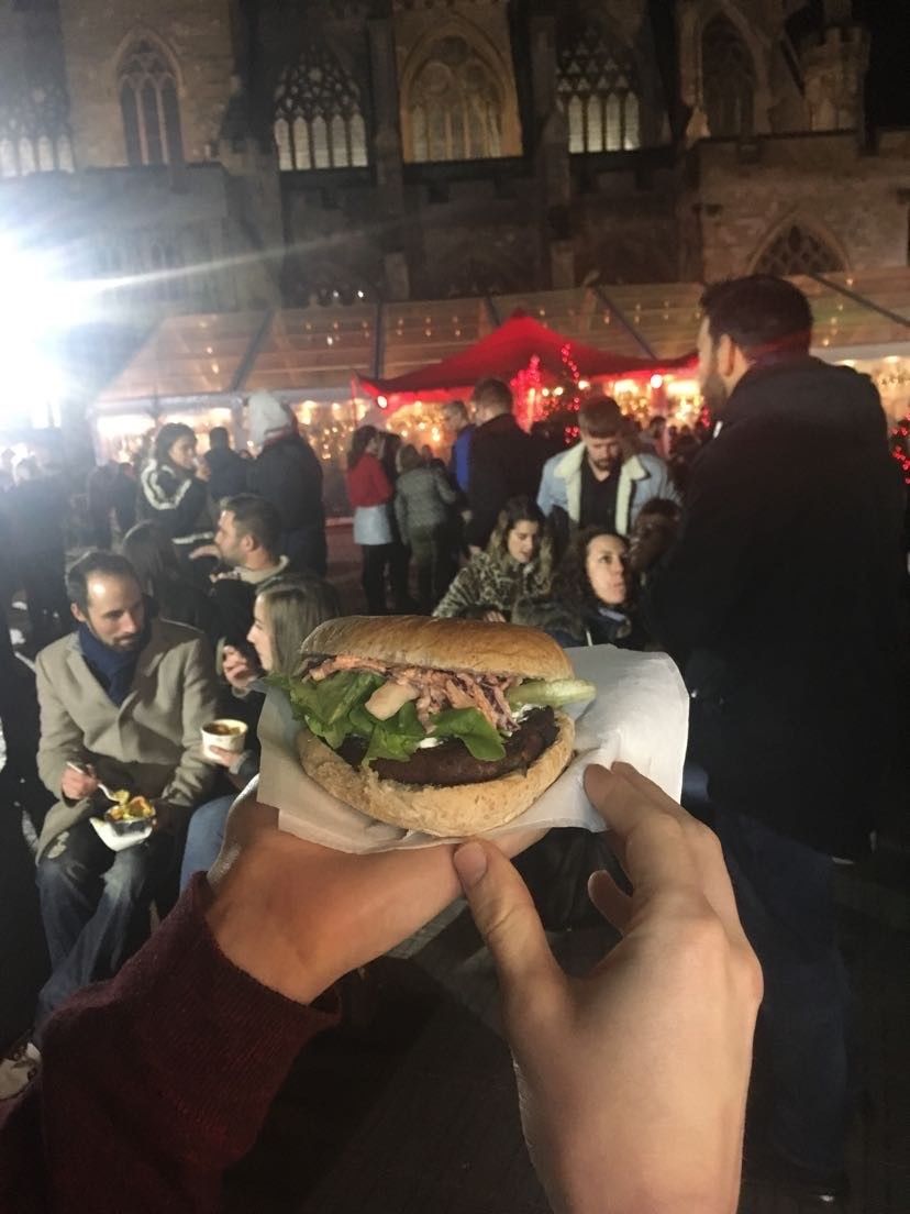 Image may contain: Food, Burger, Human, Person