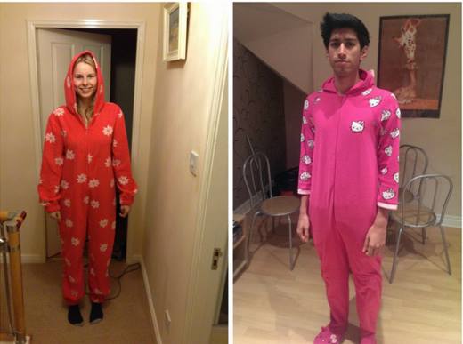 Imagine these two onesies sewn together.