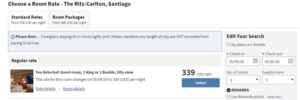 Prices for one room in the Ritz in May 2016