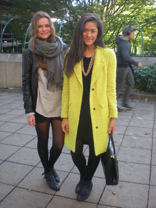yellow coat with friend