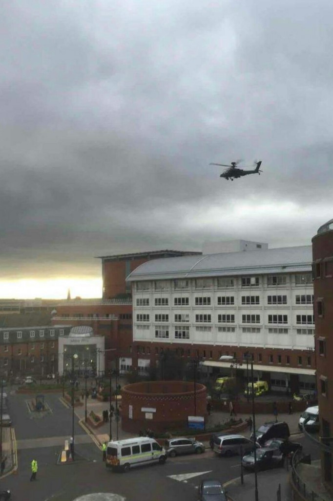 The Apache gunship spotted over the hospital.